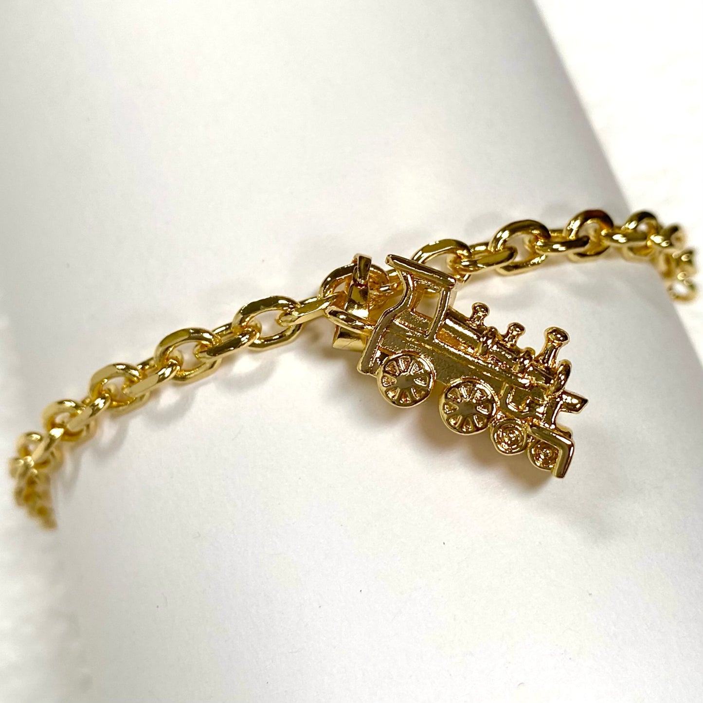 Gold Train Charm Bracelet