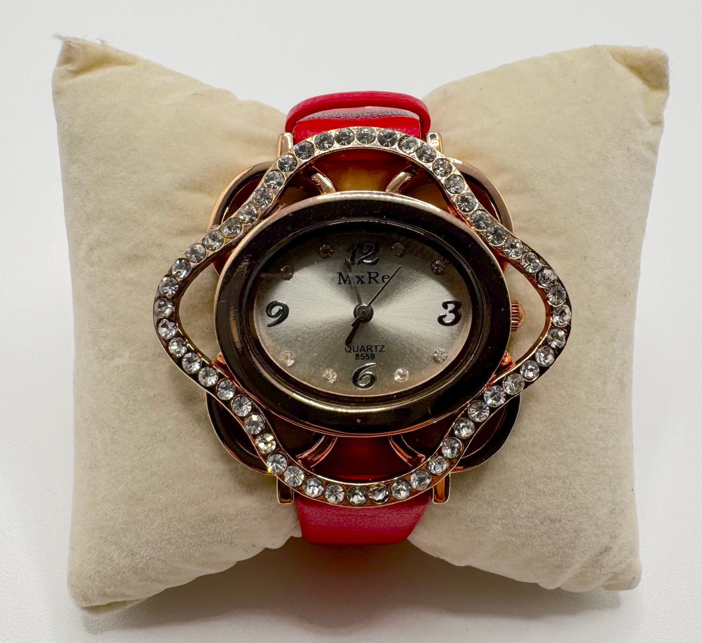 Red Leather Strap With Rose Gold Metal and Studs