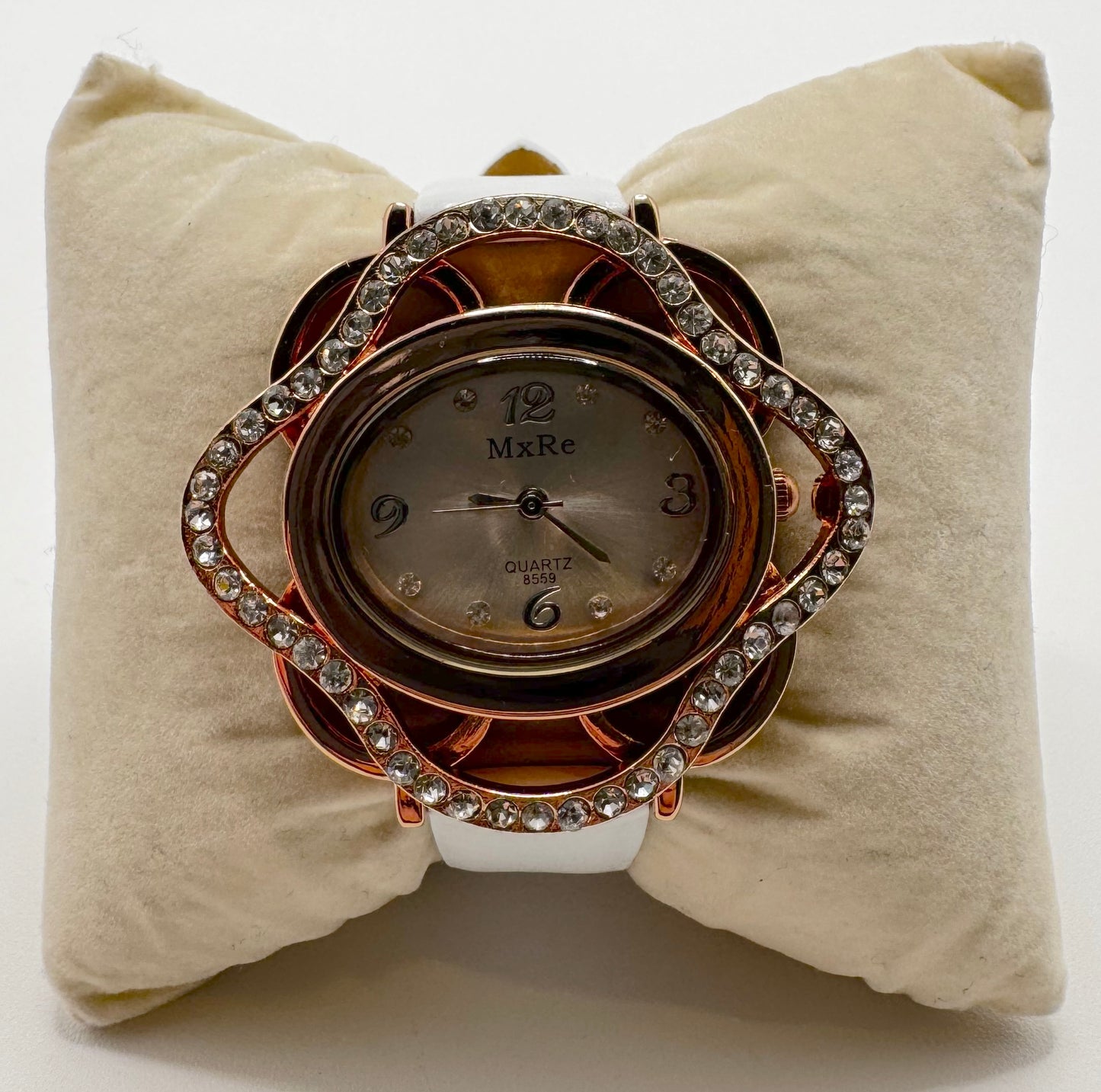 White Leather Strap With Rose Gold Metal and Studs