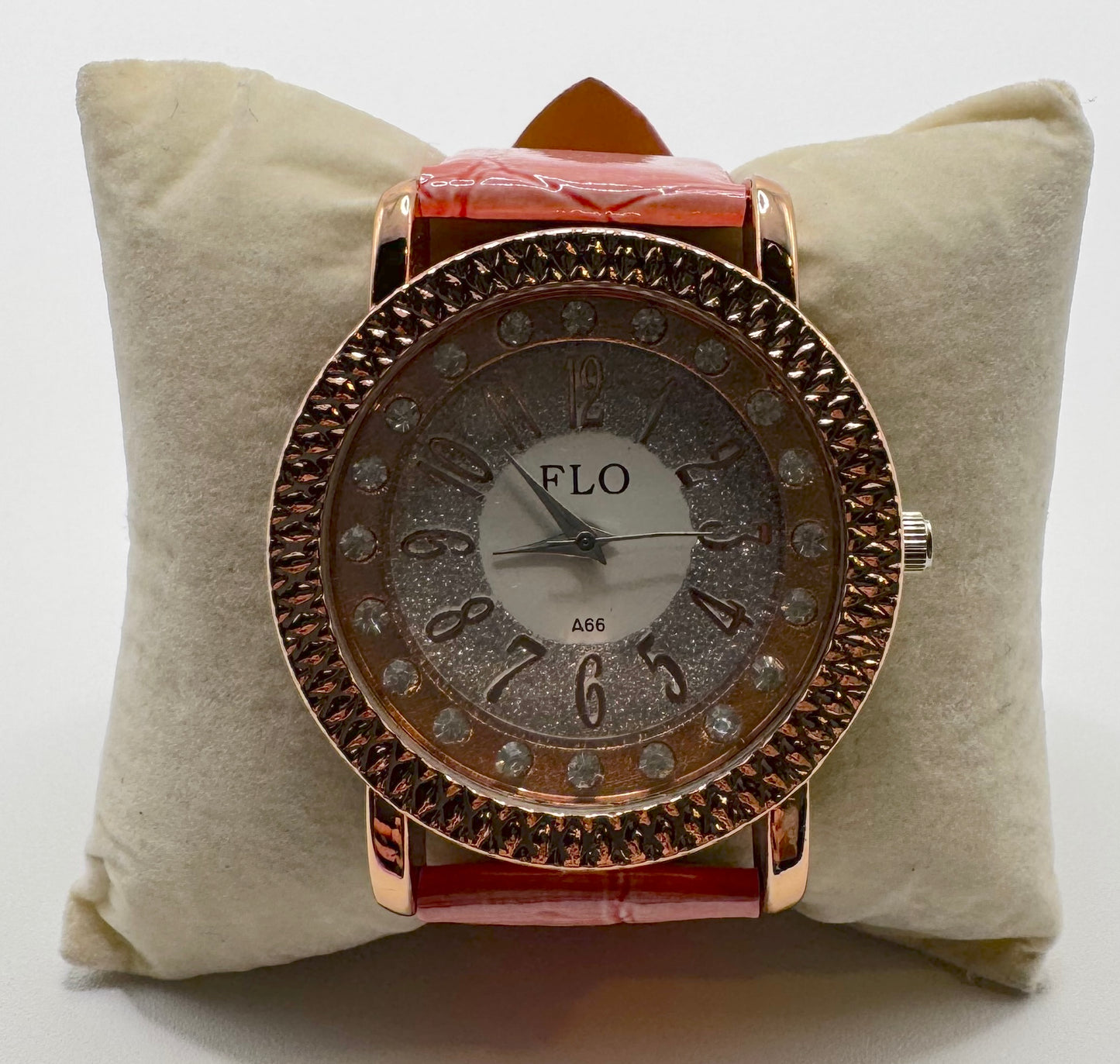Pink Crocodile Strap With Rose Gold Metal and Studs