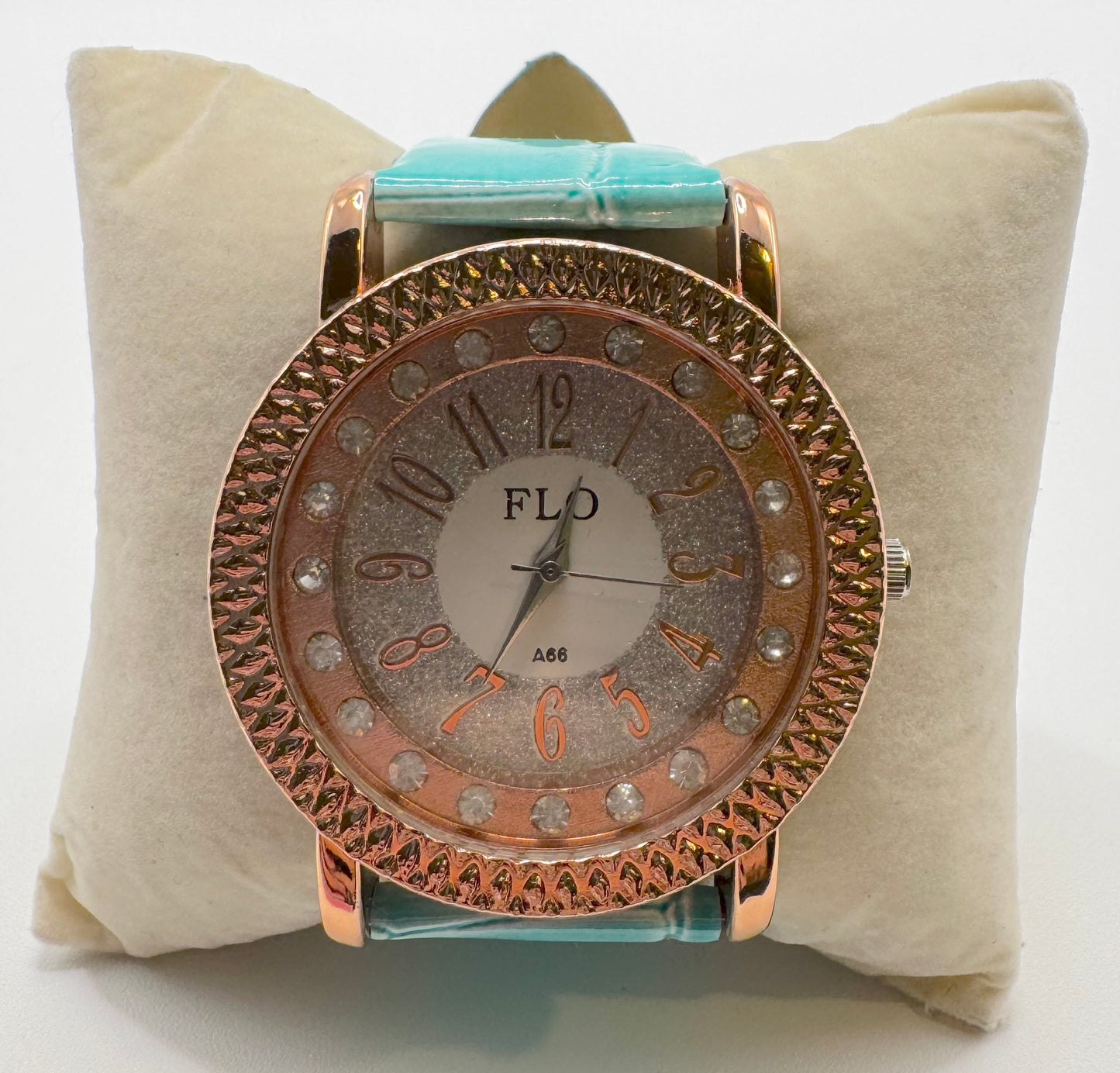 Teal Crocodile Strap With Rose Gold Metal and Studs