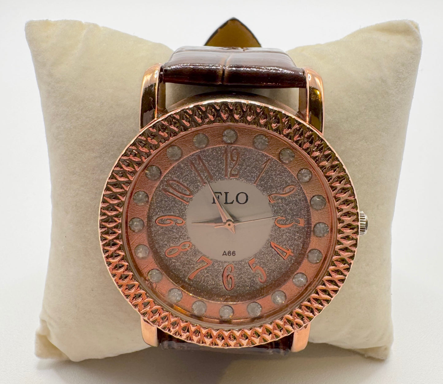 Brown Crocodile Strap With Rose Gold Metal and Studs