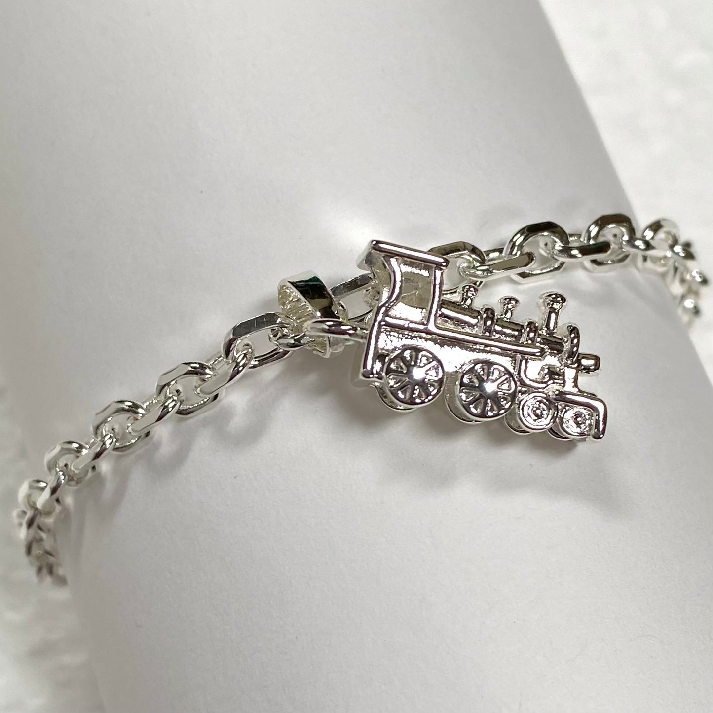 Silver Train Charm Bracelet